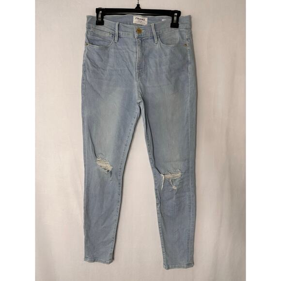 FRAME Denim Le High Skinny Crop Jeans Light Wash Distressed Stretch Holt Sz 28 - Picture 1 of 7